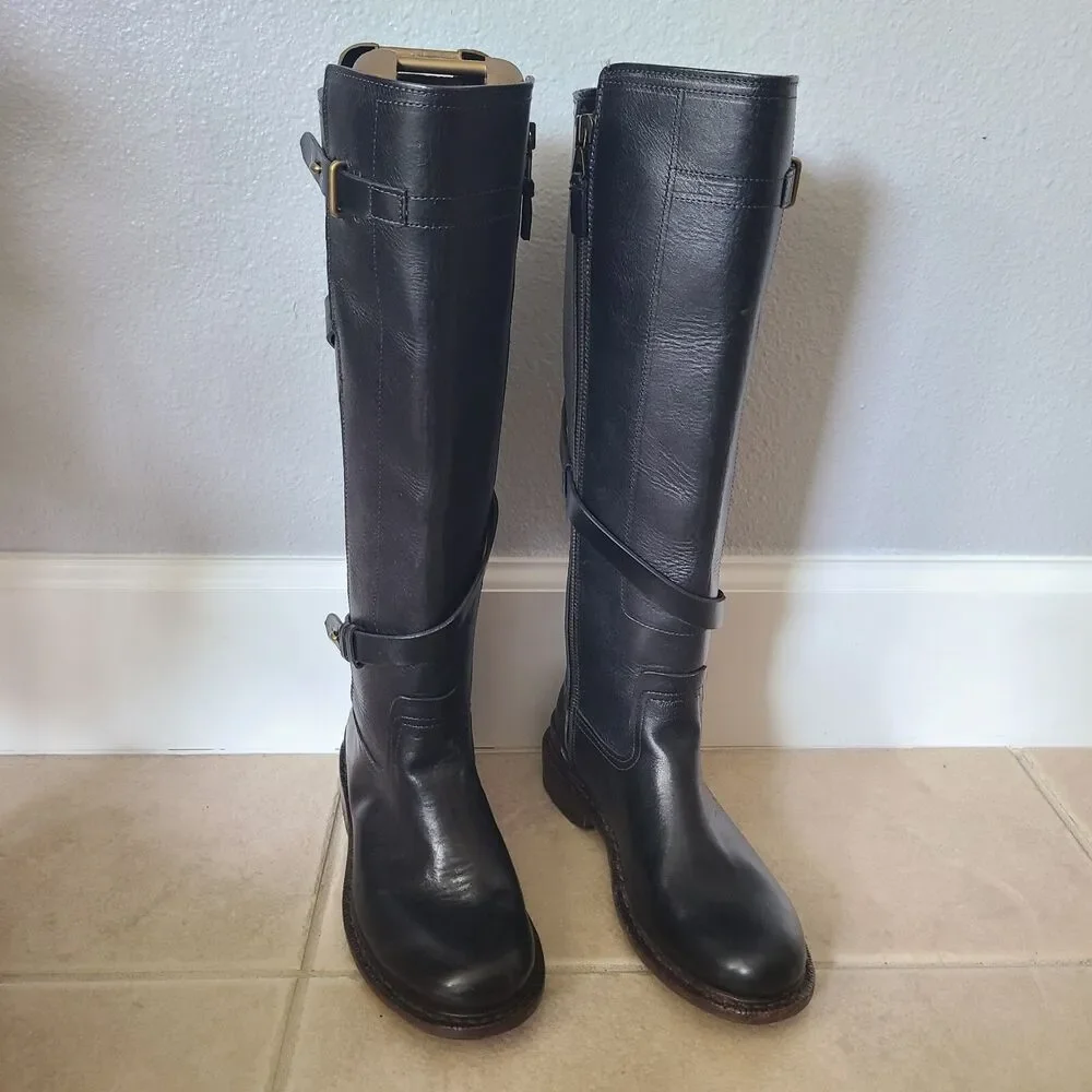 Rag & Bone Women Boots Black Leather Knee High Riding Biker EUR 36 / US 6 M